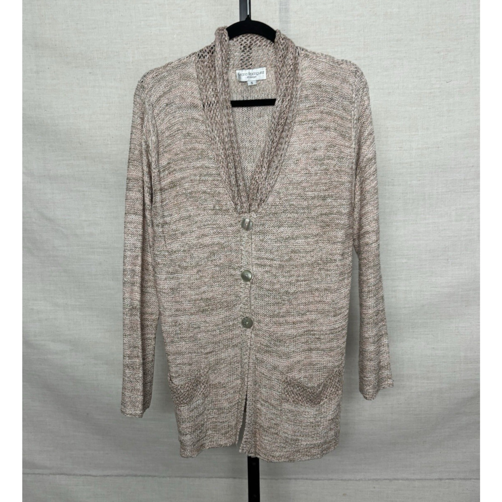 Maria Rodriguez Cardigan Small Knit Beige Button Up Vneck Crochet